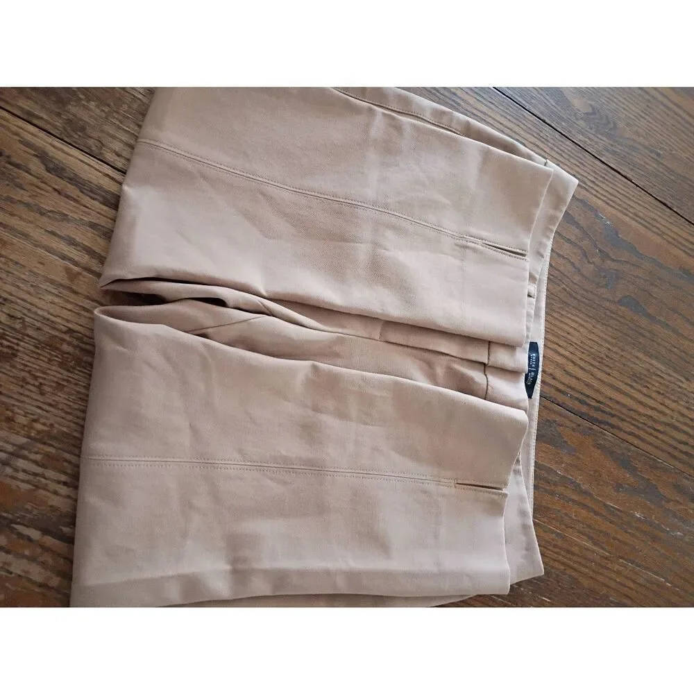 Size 6 White House Black Market Tan Straight Cropped Pants w Pockets Belt Loops - Picture 3 of 4